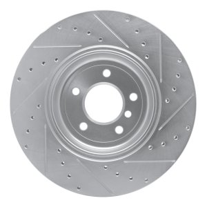 BMW 545I Brake Rotor (1) - Rear Left - R1 Concepts - Drilled & Slotted - Silver - `04-`10
